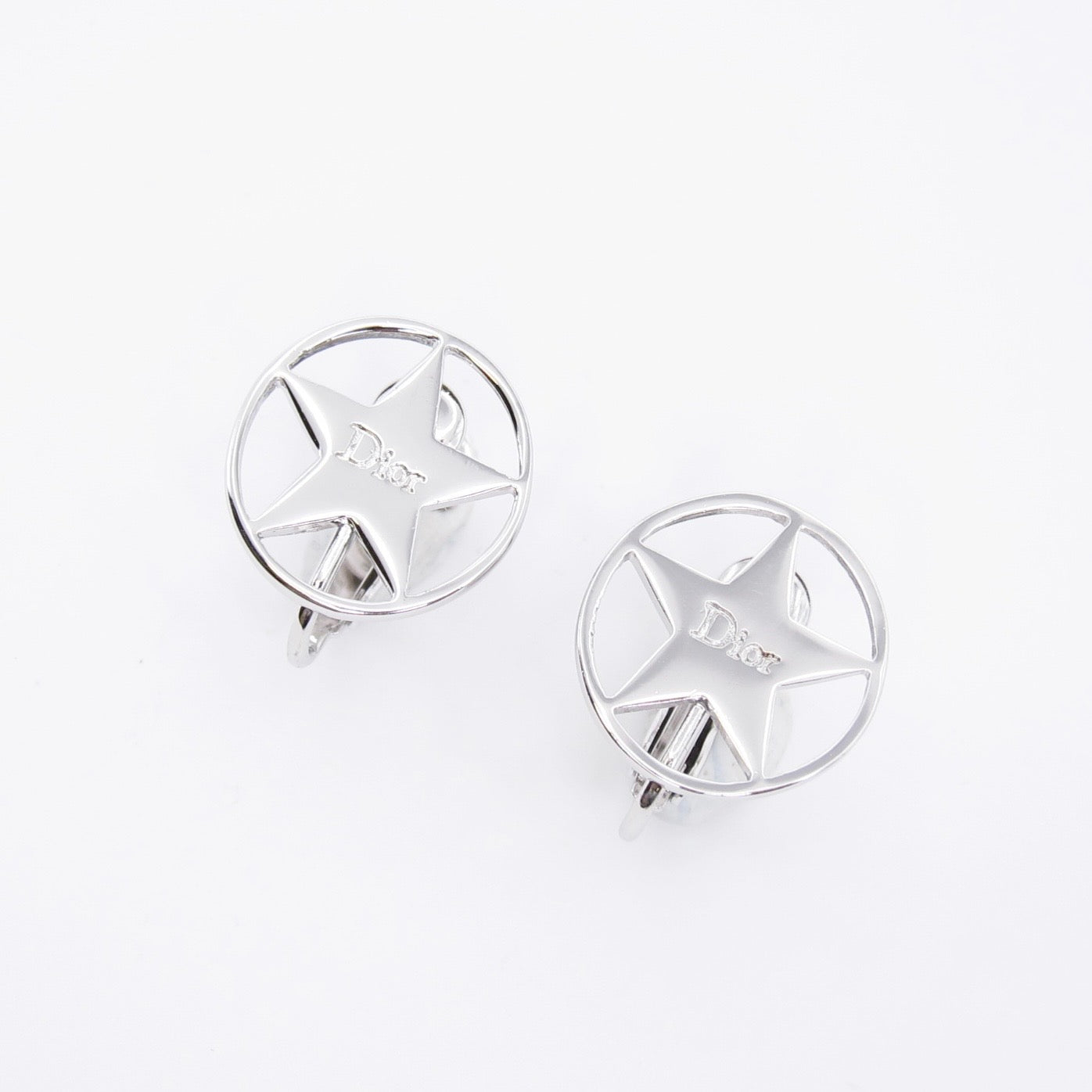 Christian Dior Vintage Dior Logo Star Silver Clip-on Earrings
