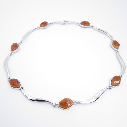 Givenchy Vintage Brown Color Stone Silver Necklace