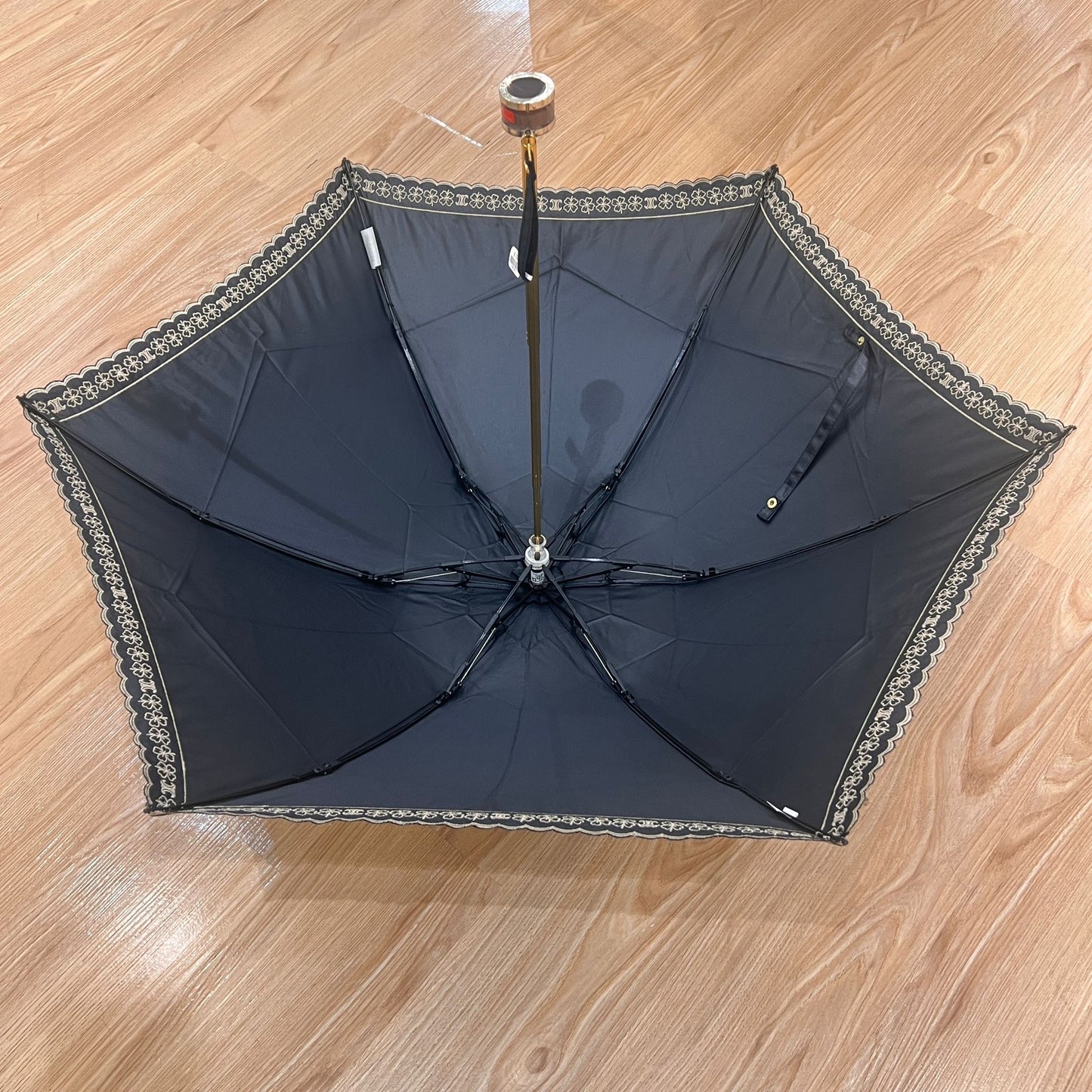 Celine Vintage Triomphe Logo Black Embroidered Umbrella