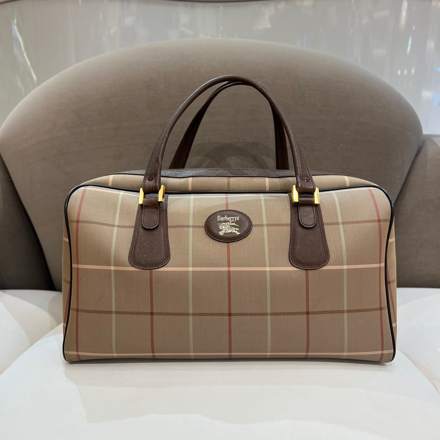 Burberry Classic Checked Boston Bag In Brown Color