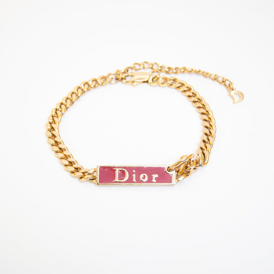 Christian Dior Vintage Dior Logo in Red and Golden Bracelet
