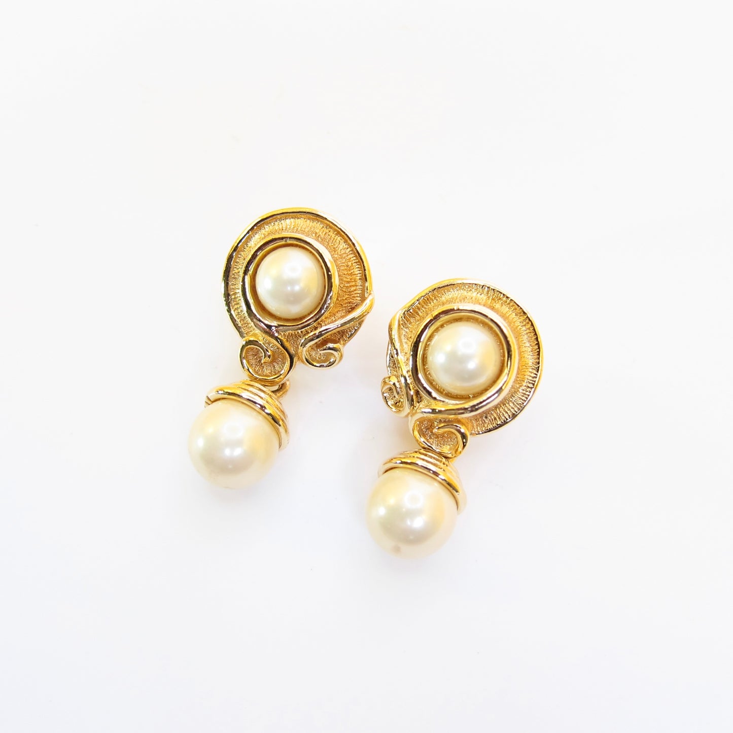 Christian Dior Vintage Pearl Motif Golden Clip-on Earrings