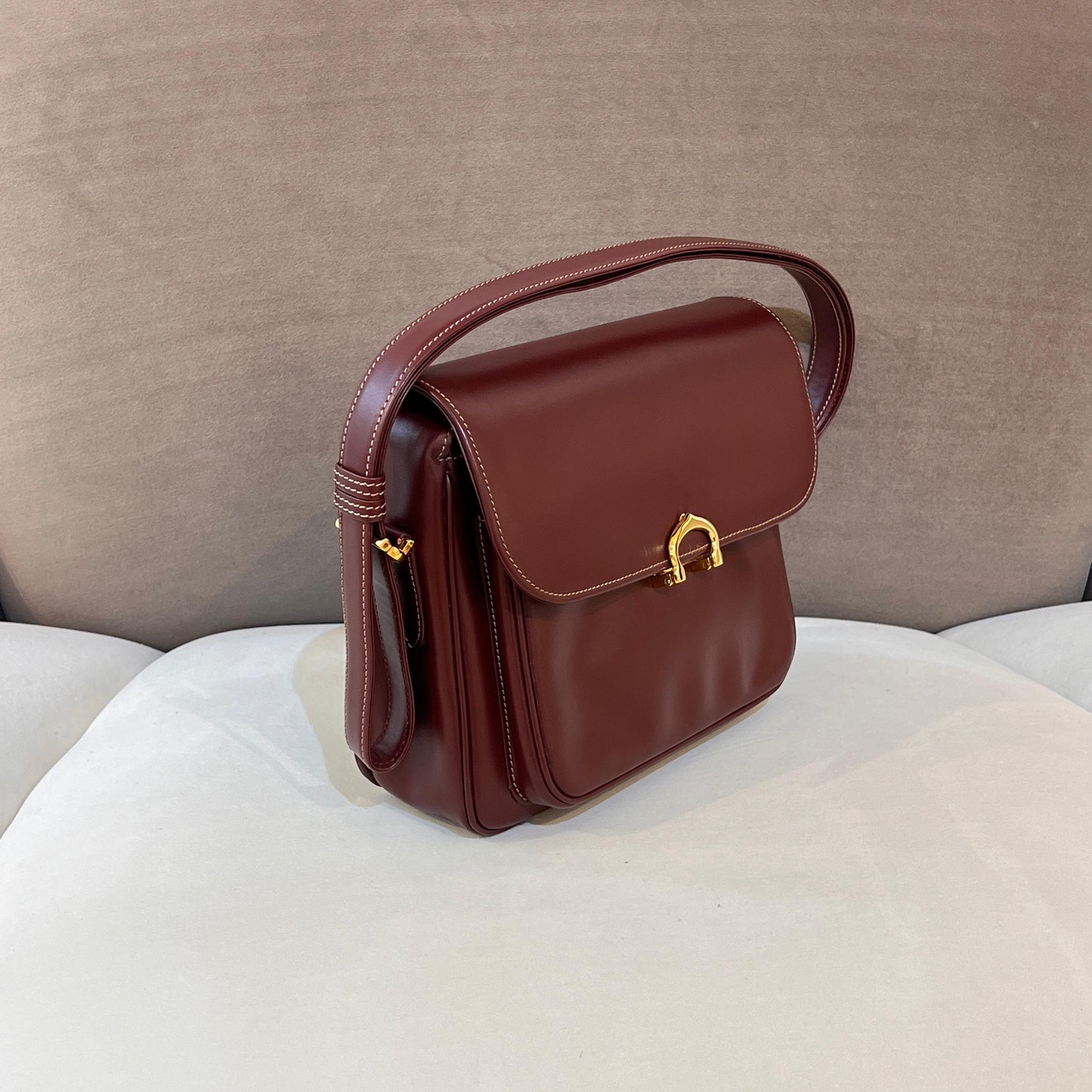 Cartier Vintage Mast Line Bordeaux Leather Shoulder Bag