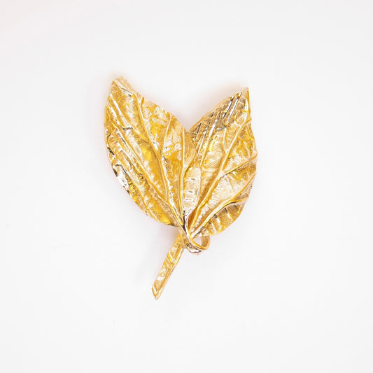 Christian Dior Vintage Leaf Motif Golden Brooch
