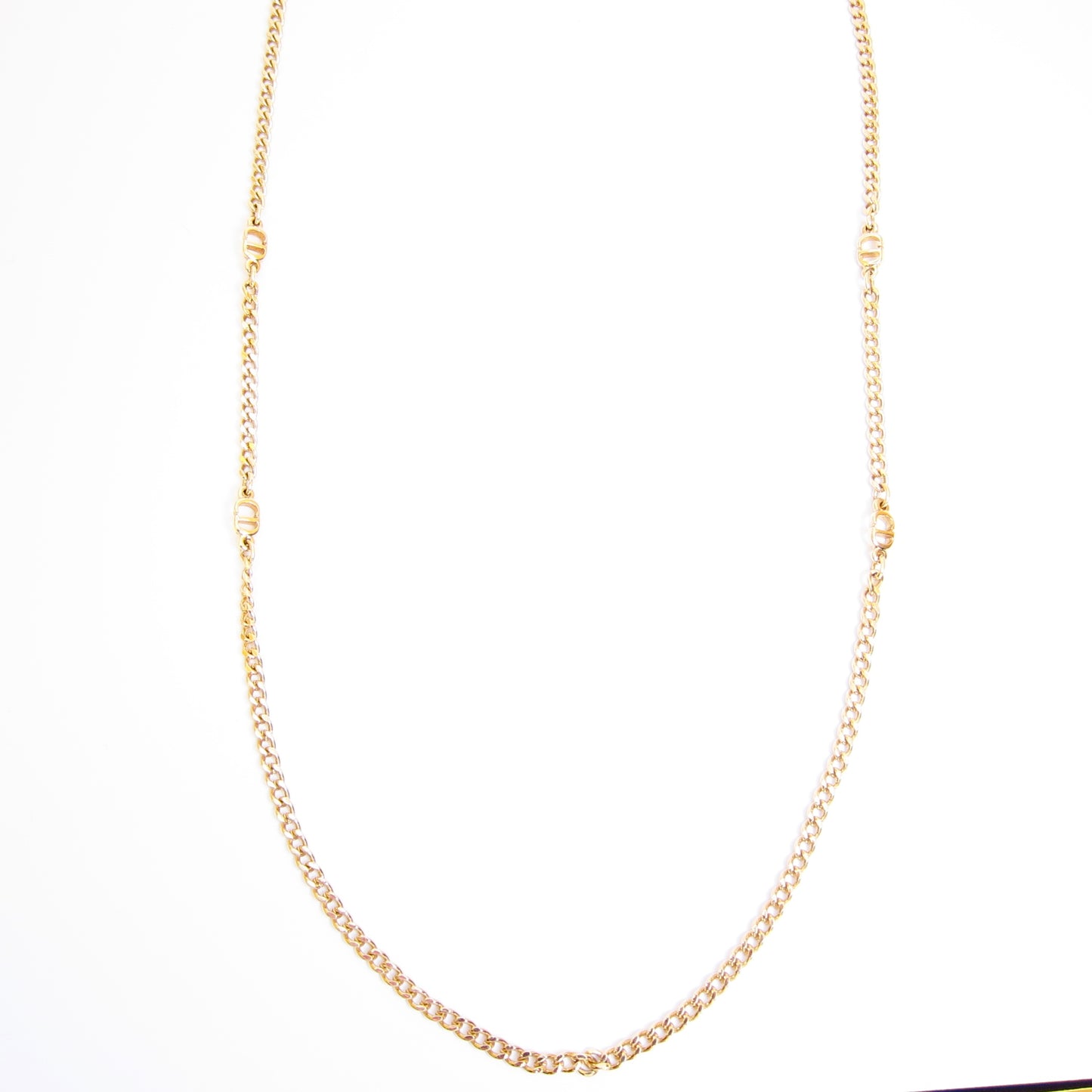 Christian Dior Vintage CD Logo Golden Long Necklace