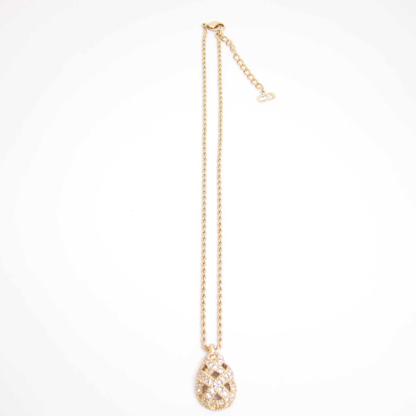 Christian Dior Vintage Stylish Rhinestone Pendant Golden Necklace