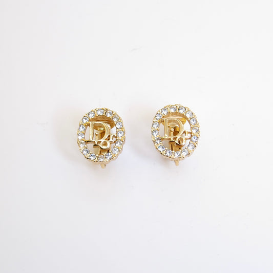 Christian Dior Vintage Dior Logo in Oval Shaped Golden Clip-on Earrings