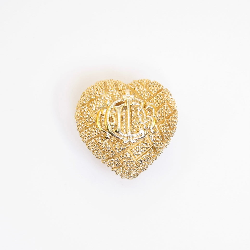 Christian Dior Vintage Dior Logo on Heart Golden Brooch