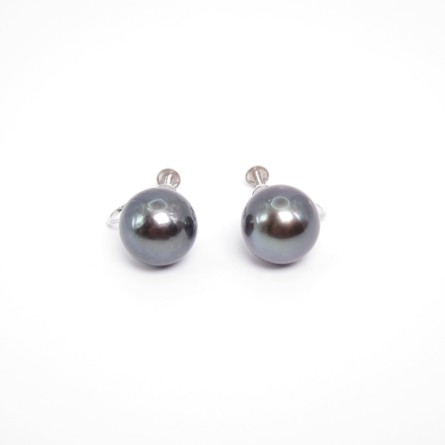 No Brand Vintage 14K White Gold Black South Sea Pearl Clip-on Earrings