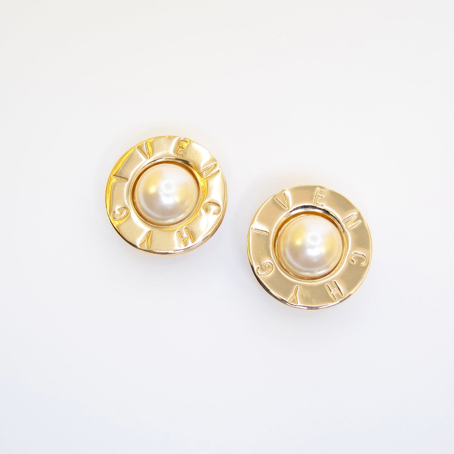 Givenchy Vintage Givenchy Logo and Pearl Golden Clip-on Earrings