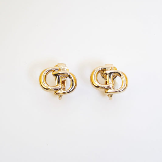 Christian Dior Vintage CD Logo Golden Clip-on Earrings