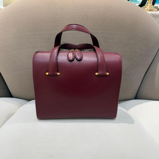 卡地亞復古波爾多紅皮革雙肩手提包