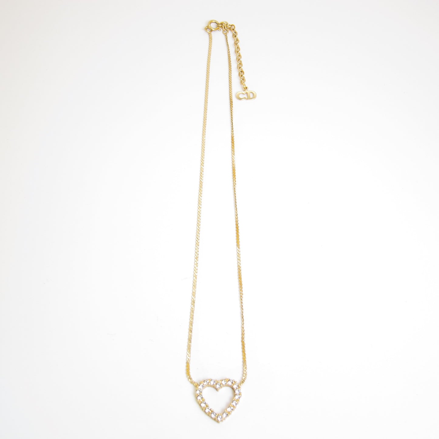 Christian Dior Vintage Heart Motif with Rhinestone Golden Necklace