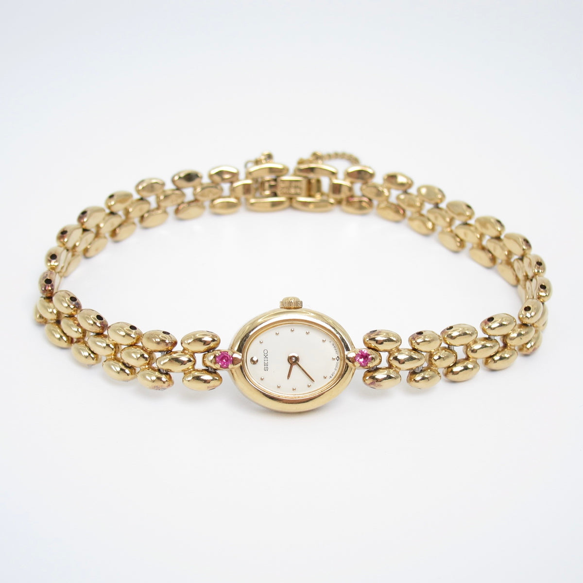 Seiko Vintage Oval Dial Amethyst Stone Golden Watch
