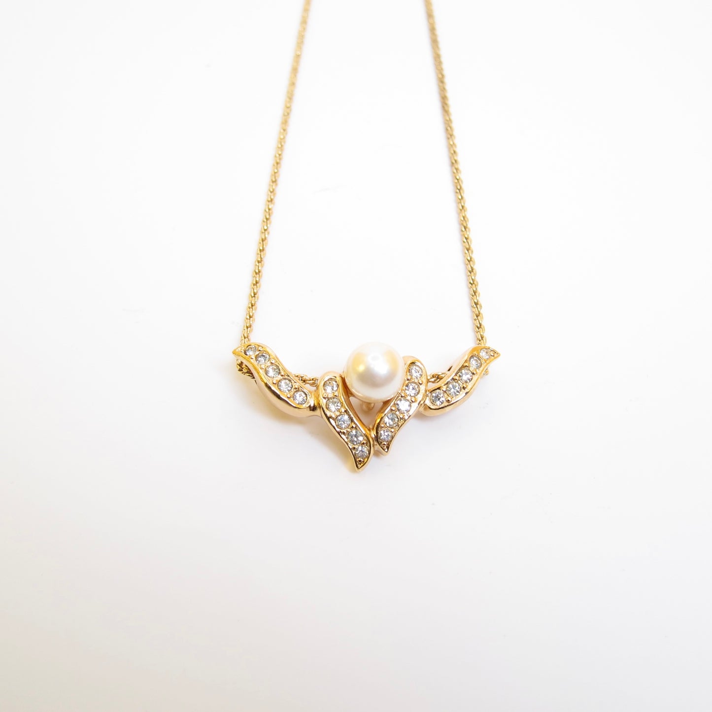Christian Dior Vintage Pearl and Rhinestone Golden Necklace