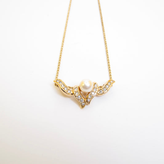 Christian Dior Vintage Pearl and Rhinestone Golden Necklace