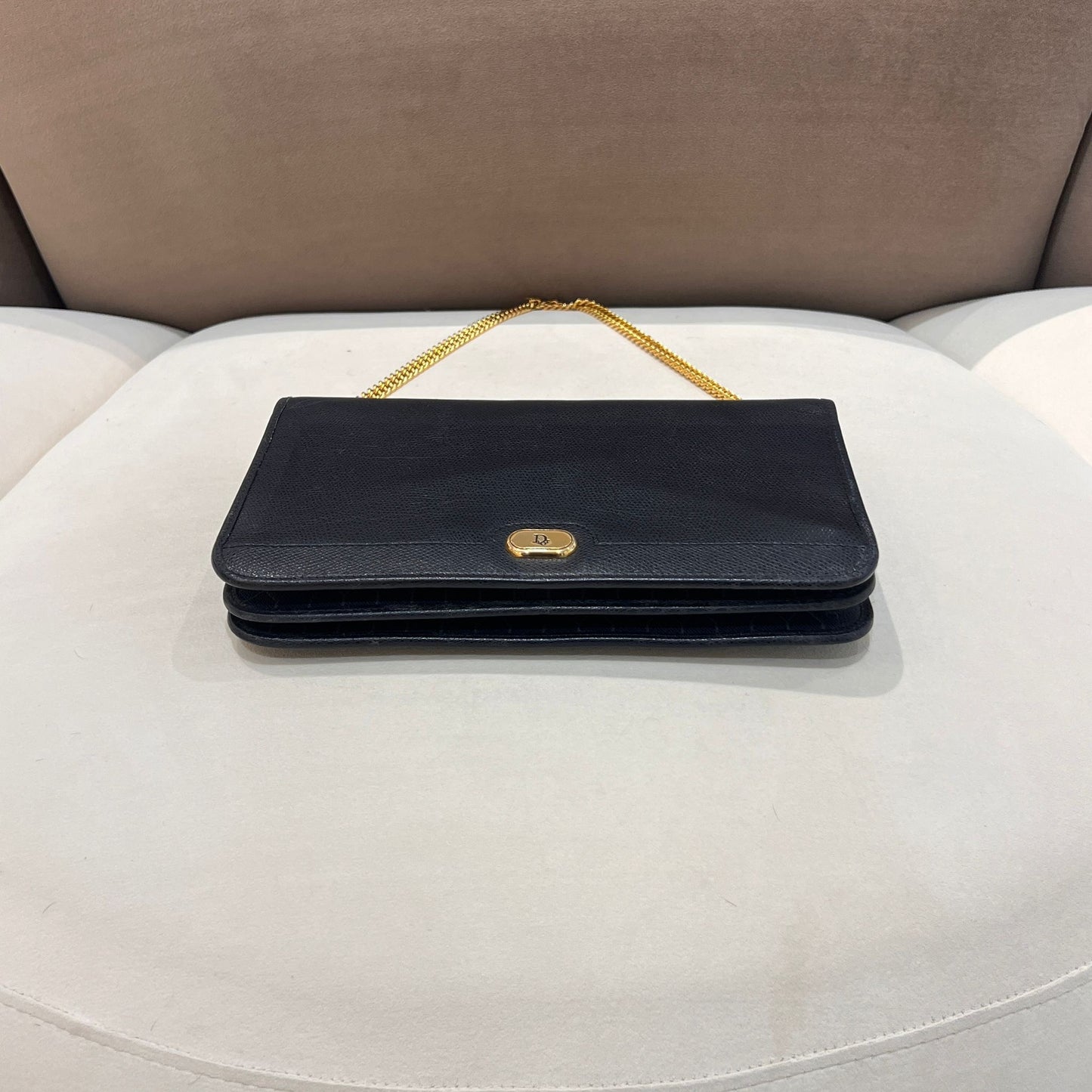 Christian Dior Vintage Cd Logo Navy Leather Chain Envelope Shoulder Bag