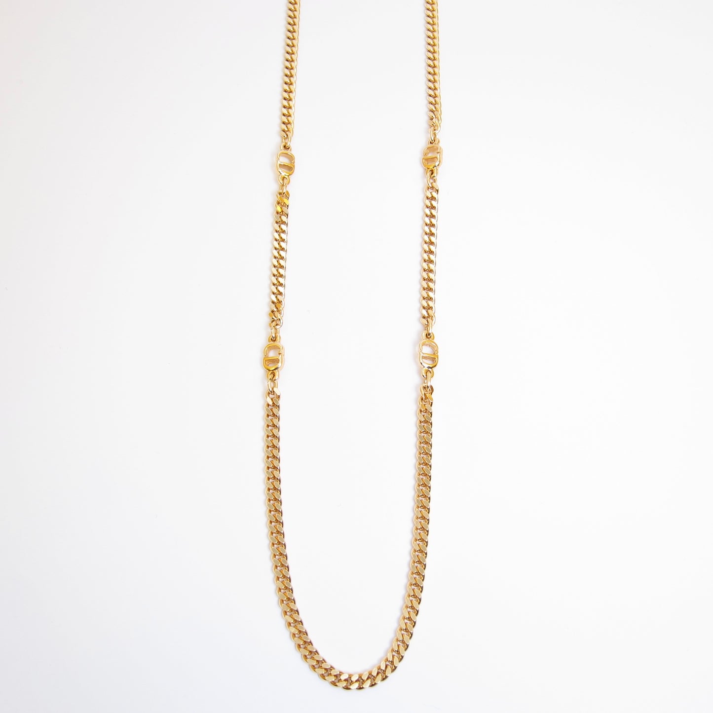 Christian Dior Vintage CD Logo Golden Long Necklace