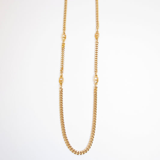 Christian Dior Vintage CD Logo Golden Long Necklace