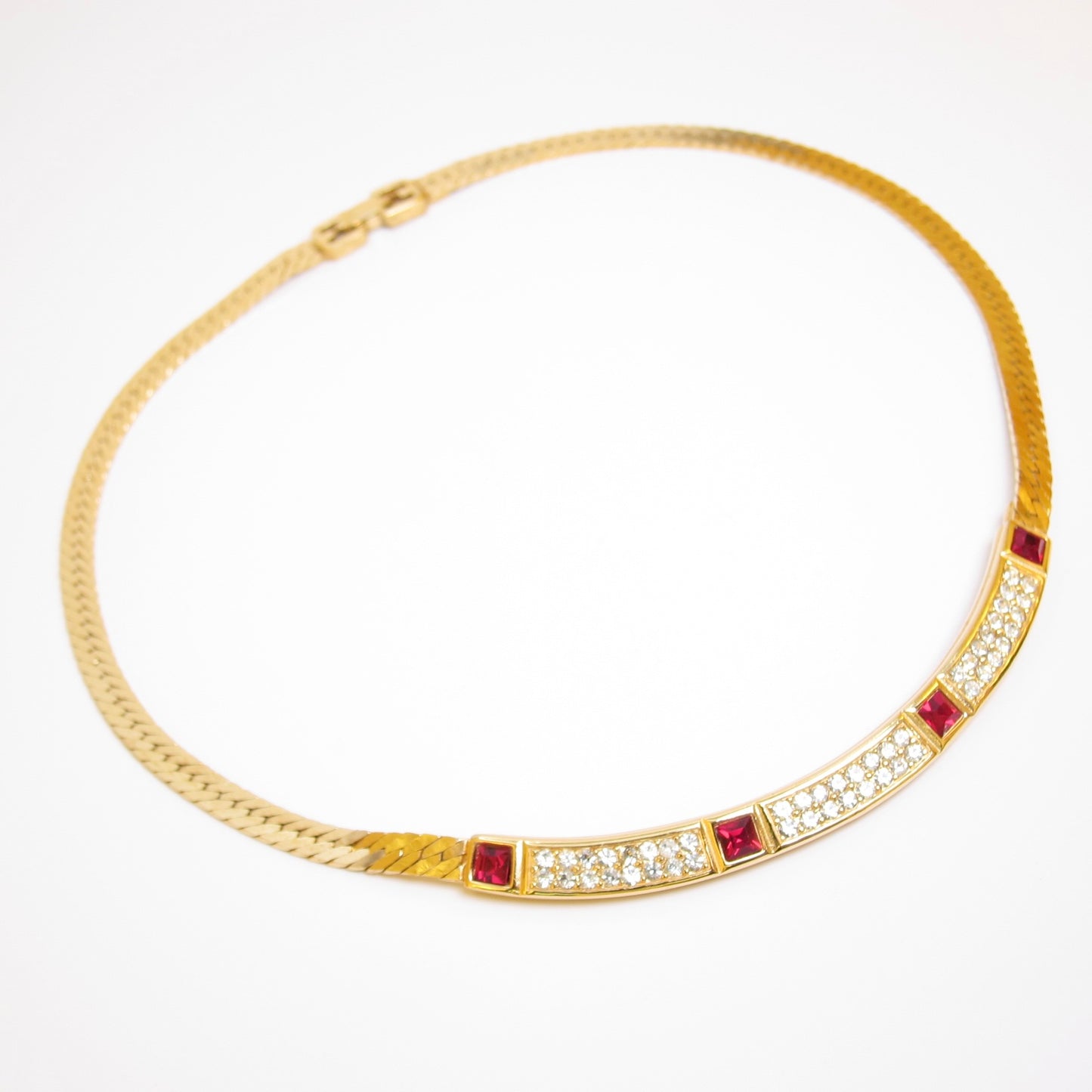 Givenchy Vintage Red Stone and Rhinestone Golden Necklace
