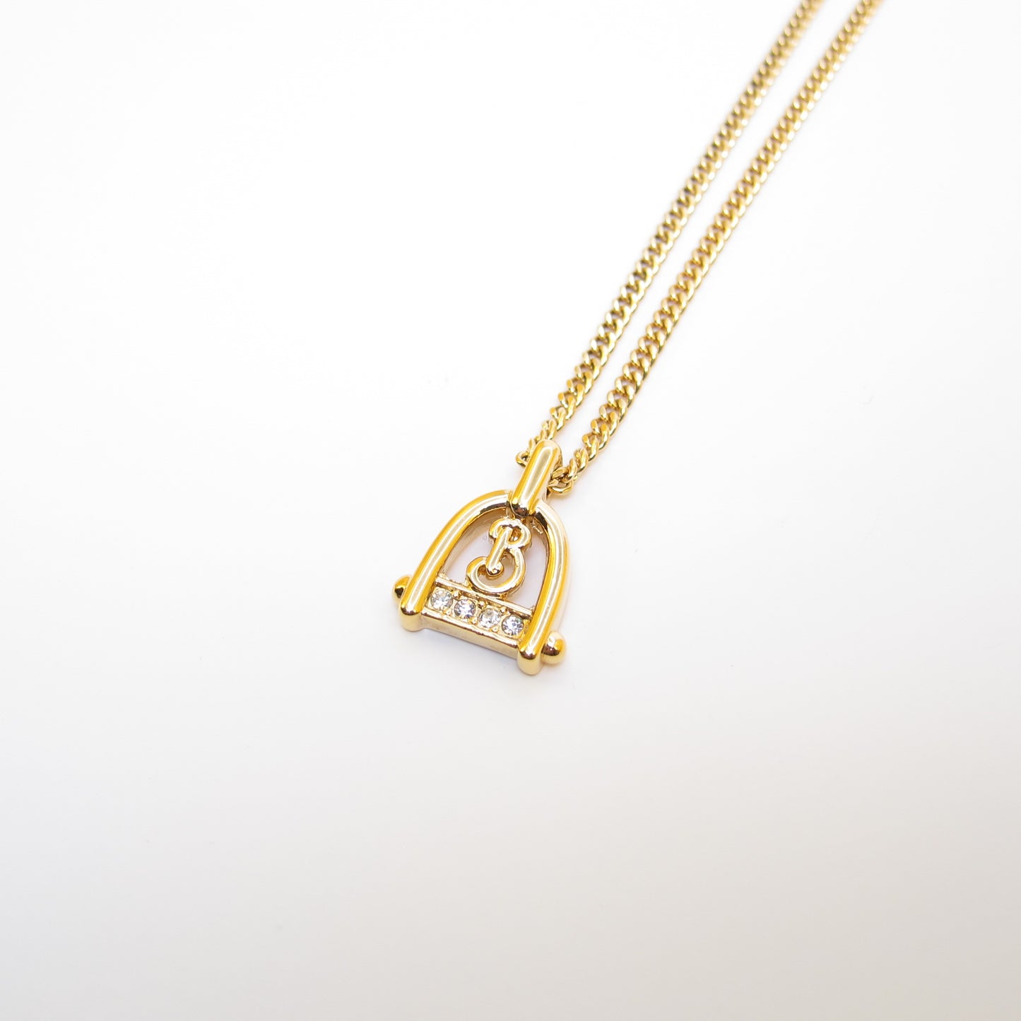 Burberry Vintage B Logo and Rhinestone Golden Necklace