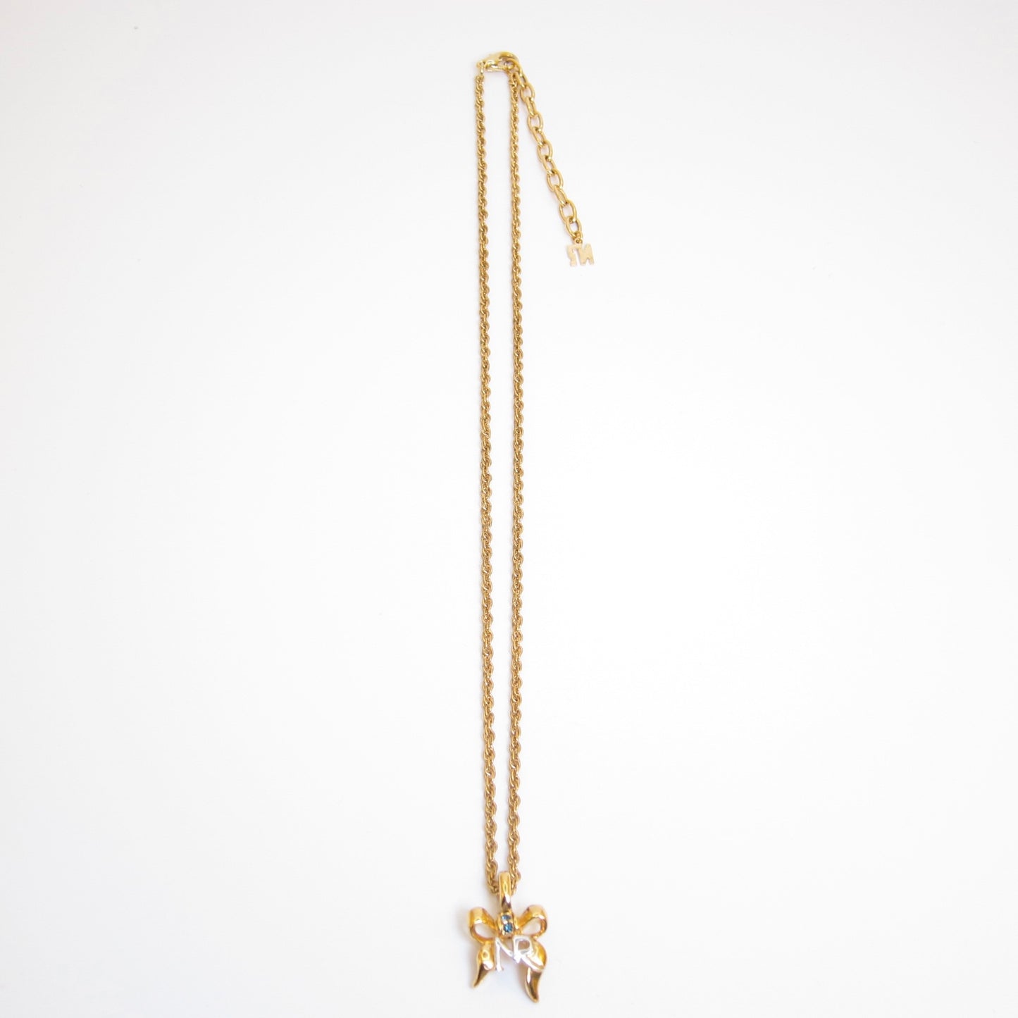 Nina Ricci Vintage NR Logo on Ribbon Golden Necklace