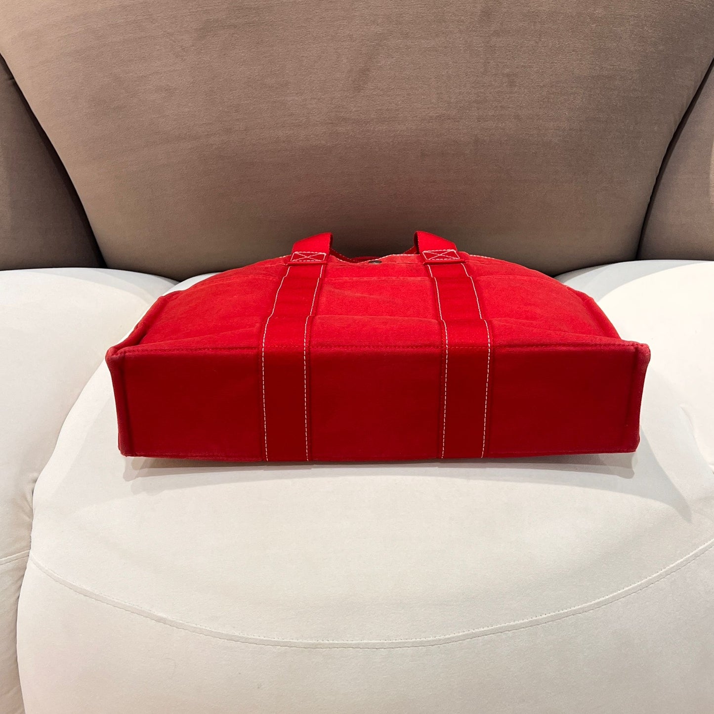 Hermes Deauville Mm Red Canvas Tote Bag