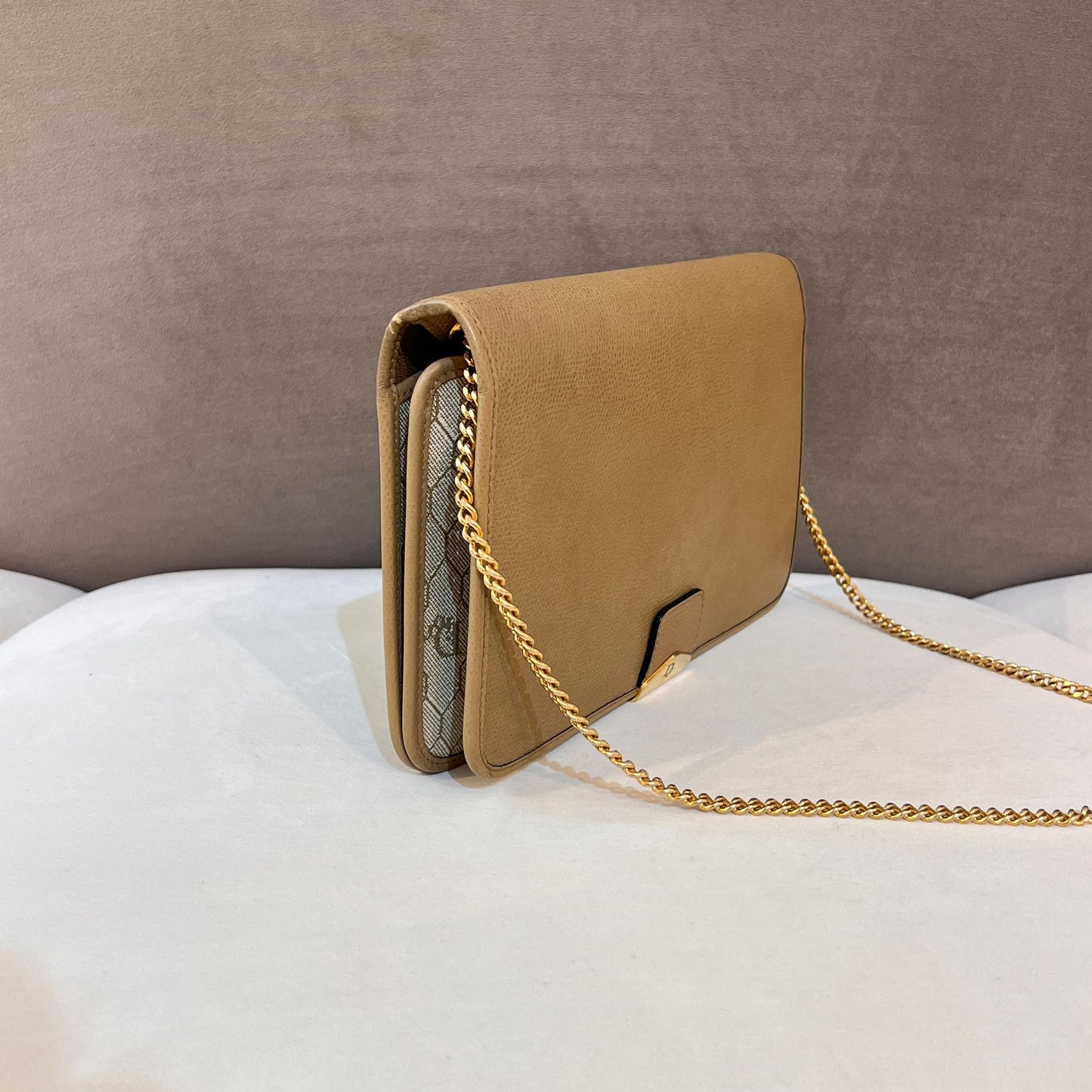 Christian Dior Vintage Honeycomb Beige Leather Chain Shoulder Bag