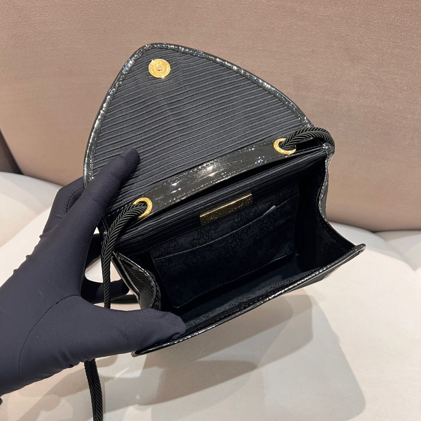 Yves Saint Laurent Vintage Ysl Heart Crystal Black Leather Shoulder Bag