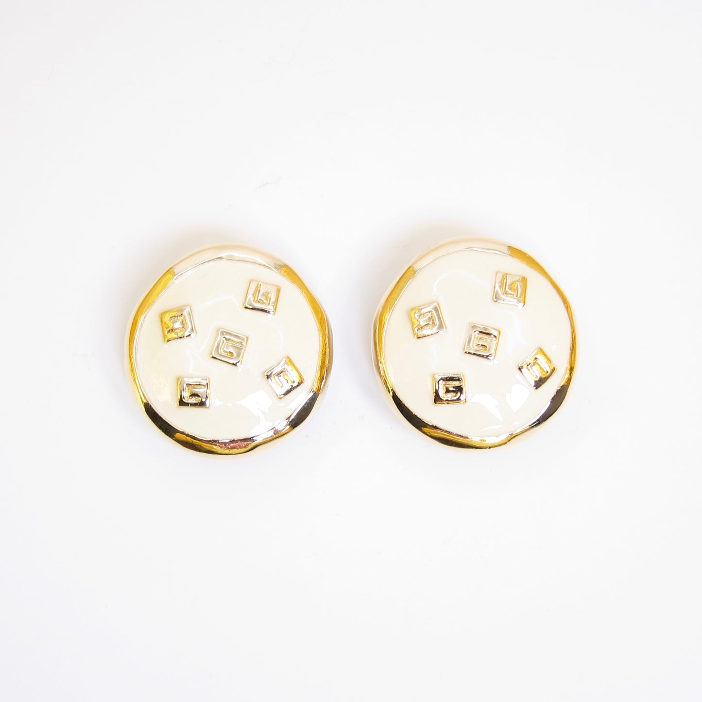 Givenchy Vintage G Logo on White and Golden Clip-on Earrings