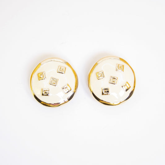 Givenchy Vintage G Logo on White and Golden Clip-on Earrings