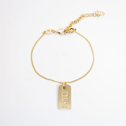 Christian Dior Vintage Dior Logo Tag Golden Bracelet
