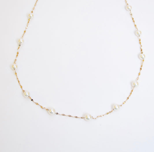 No Brand Vintage 18K Gold Pearl Station Necklace