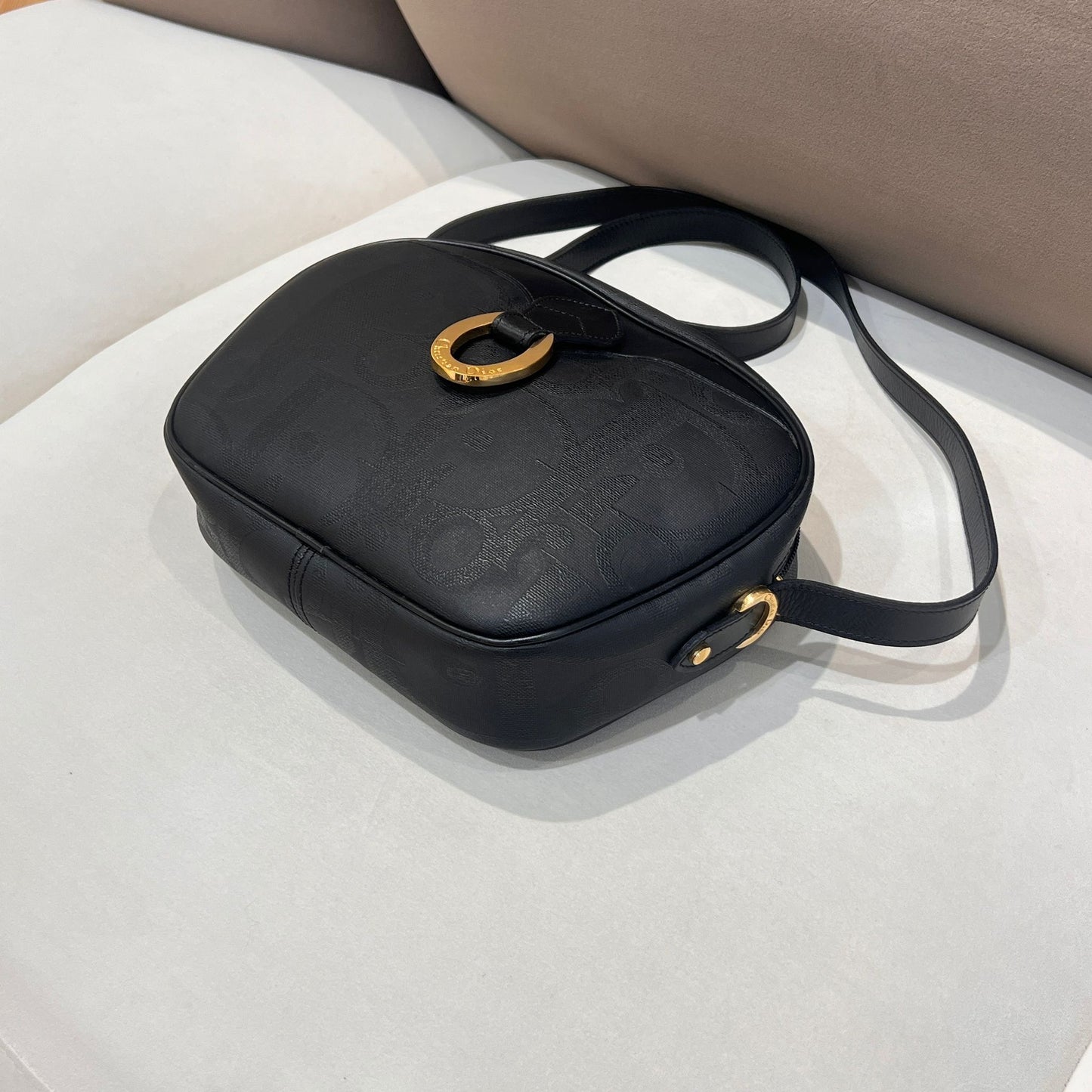 Christian Dior Vintage Black Trotter Embossed Leather Shoulder Bag