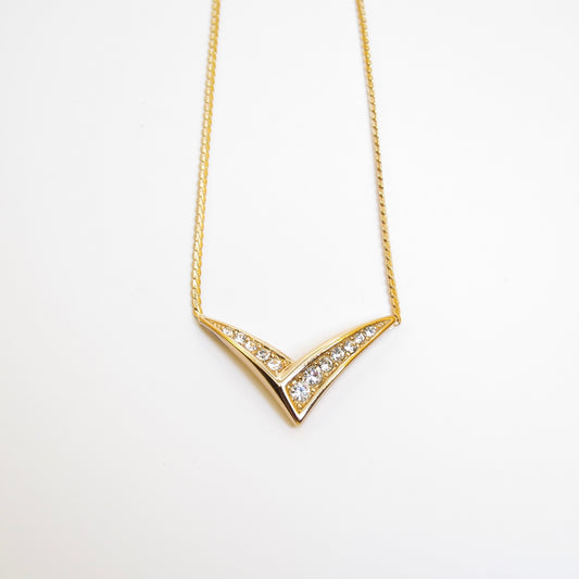 Christian Dior Vintage V-shaped with Rhinestone Golden Necklace
