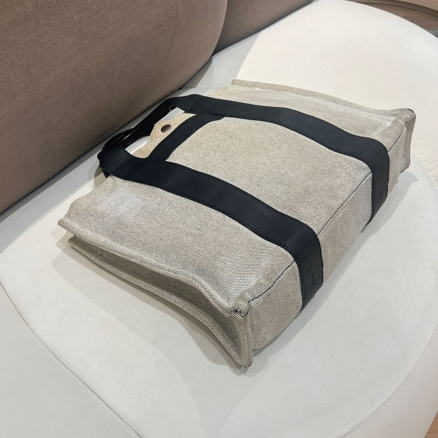 Hermès Sac Arne Mm Canvas Leather Strap Tote Bag