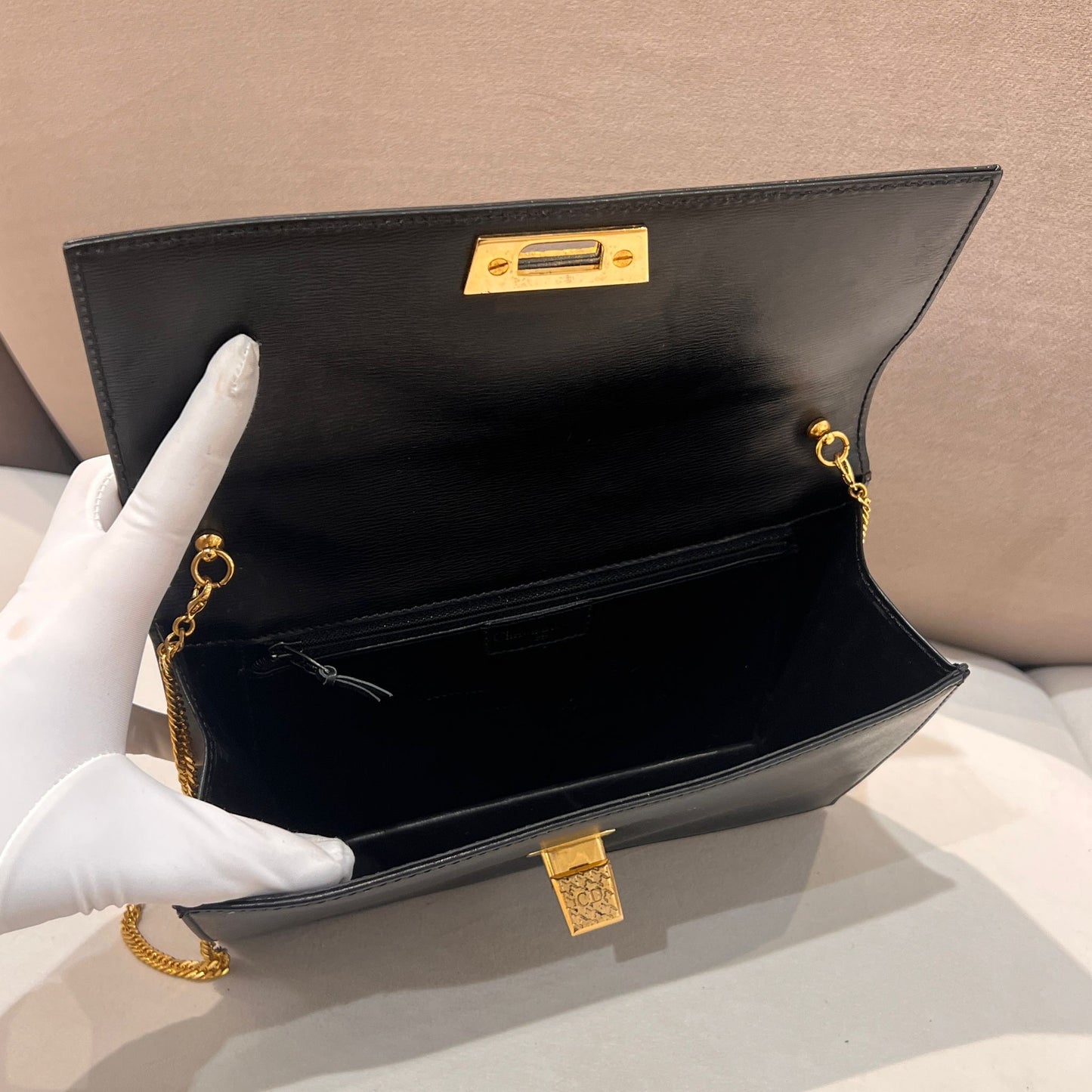 Christian Dior Vintage Black Leather Chain Shoulder Bag