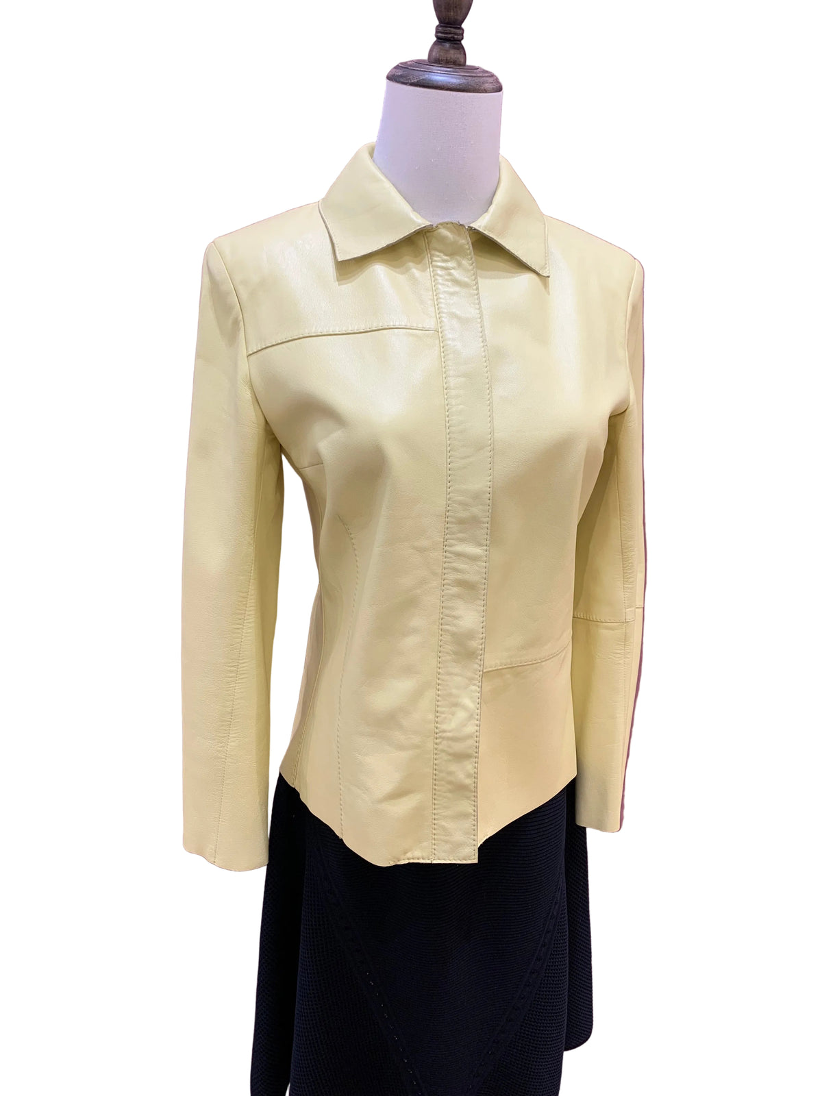 Valentino Miss V Vintage Lemon Yellow Leather Cropped Jacket Size 38