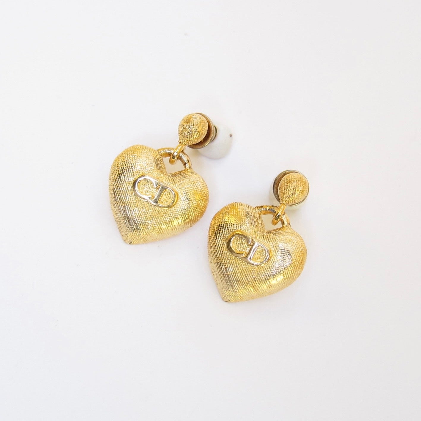 Christian Dior Vintage CD Logo on Heart Golden Earrings