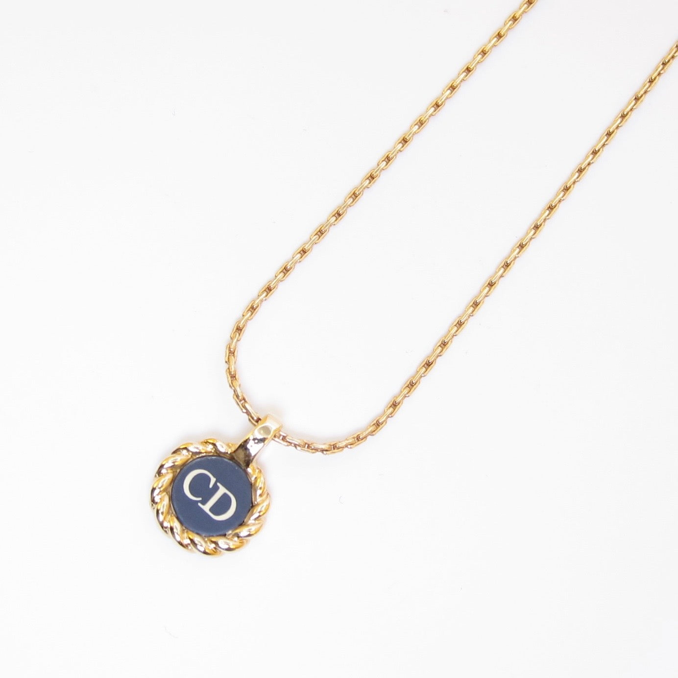 Christian Dior Vintage CD Logo on Round Shaped Black and Golden Necklace
