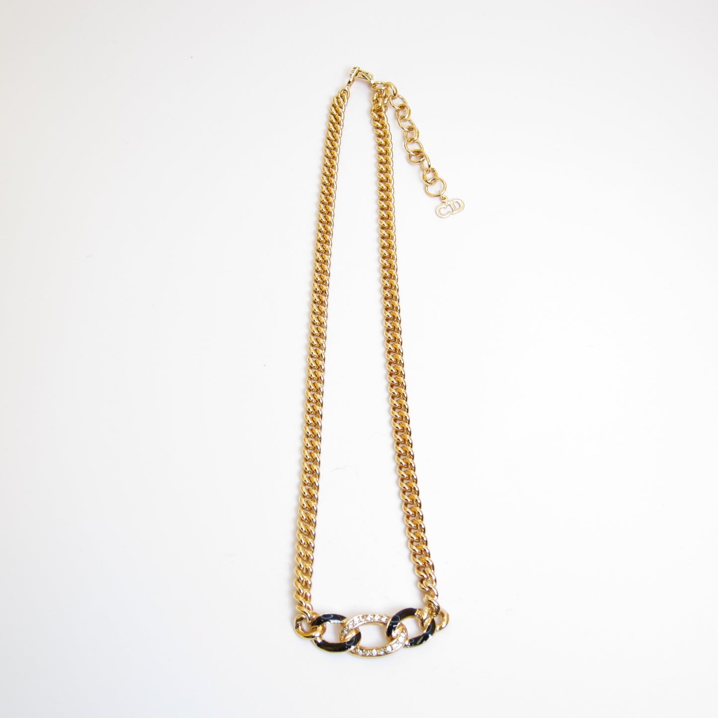 Christian Dior Vintage Black and Rhinestone Golden Necklace