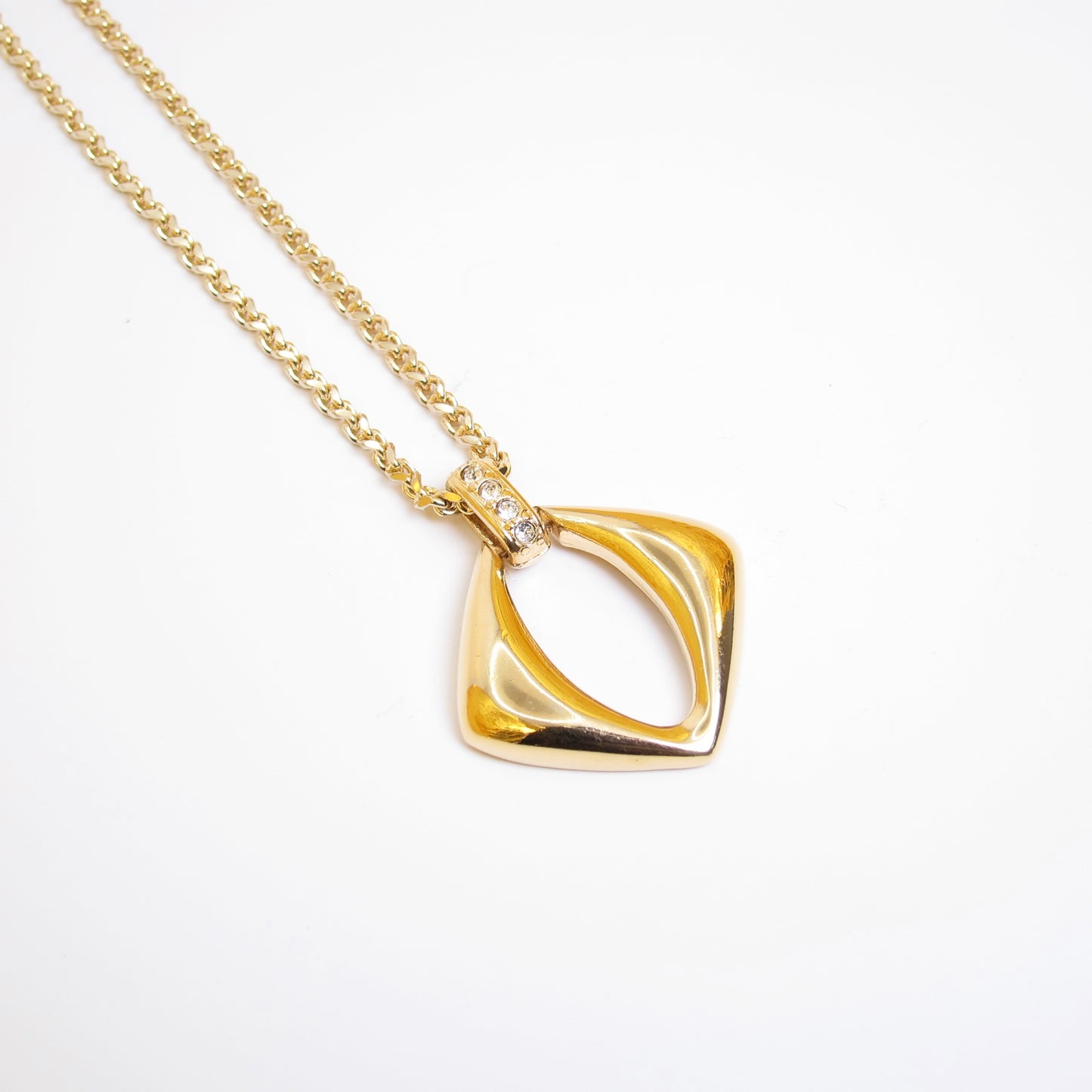 Yves Saint Laurent Vintage Rhombus and Rhinestone Pendant Golden Long Necklace