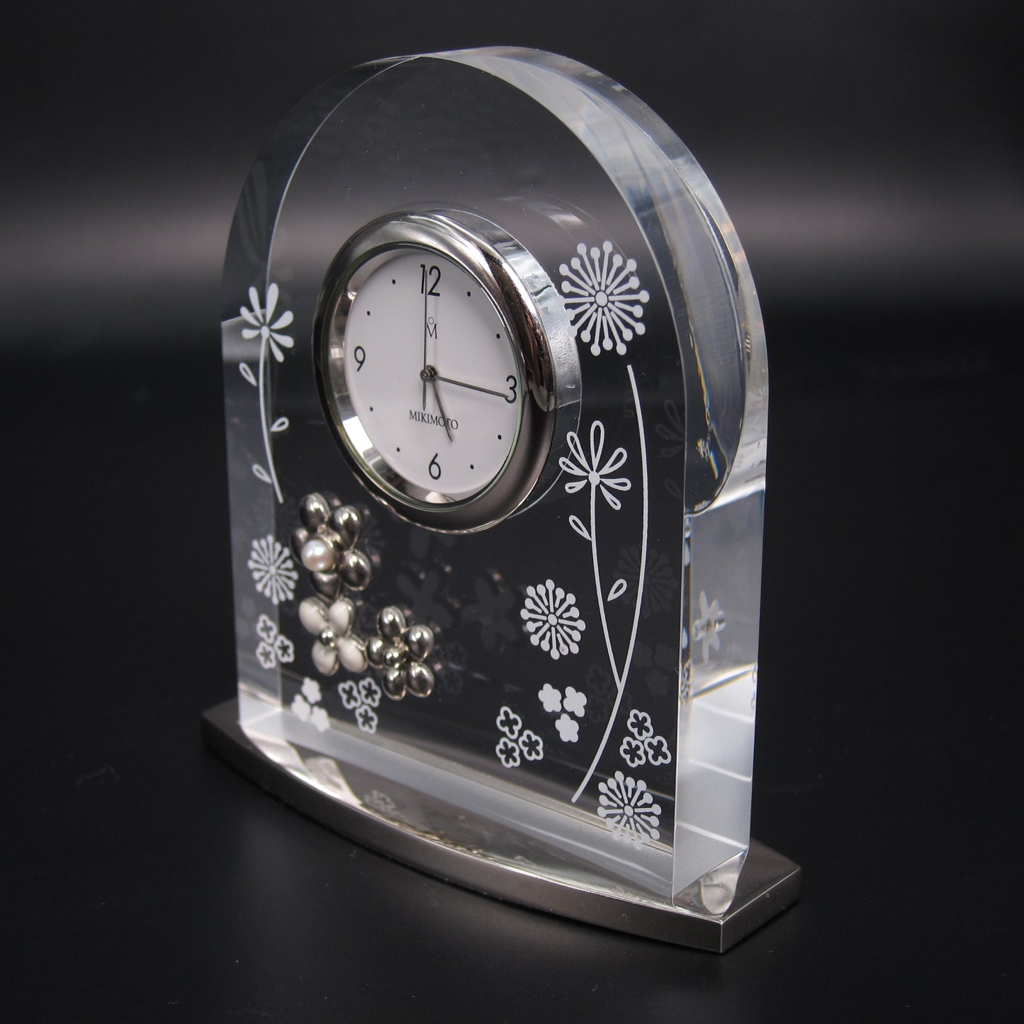 Mikimoto Vintage White Quartz Floral Table Clock With Box