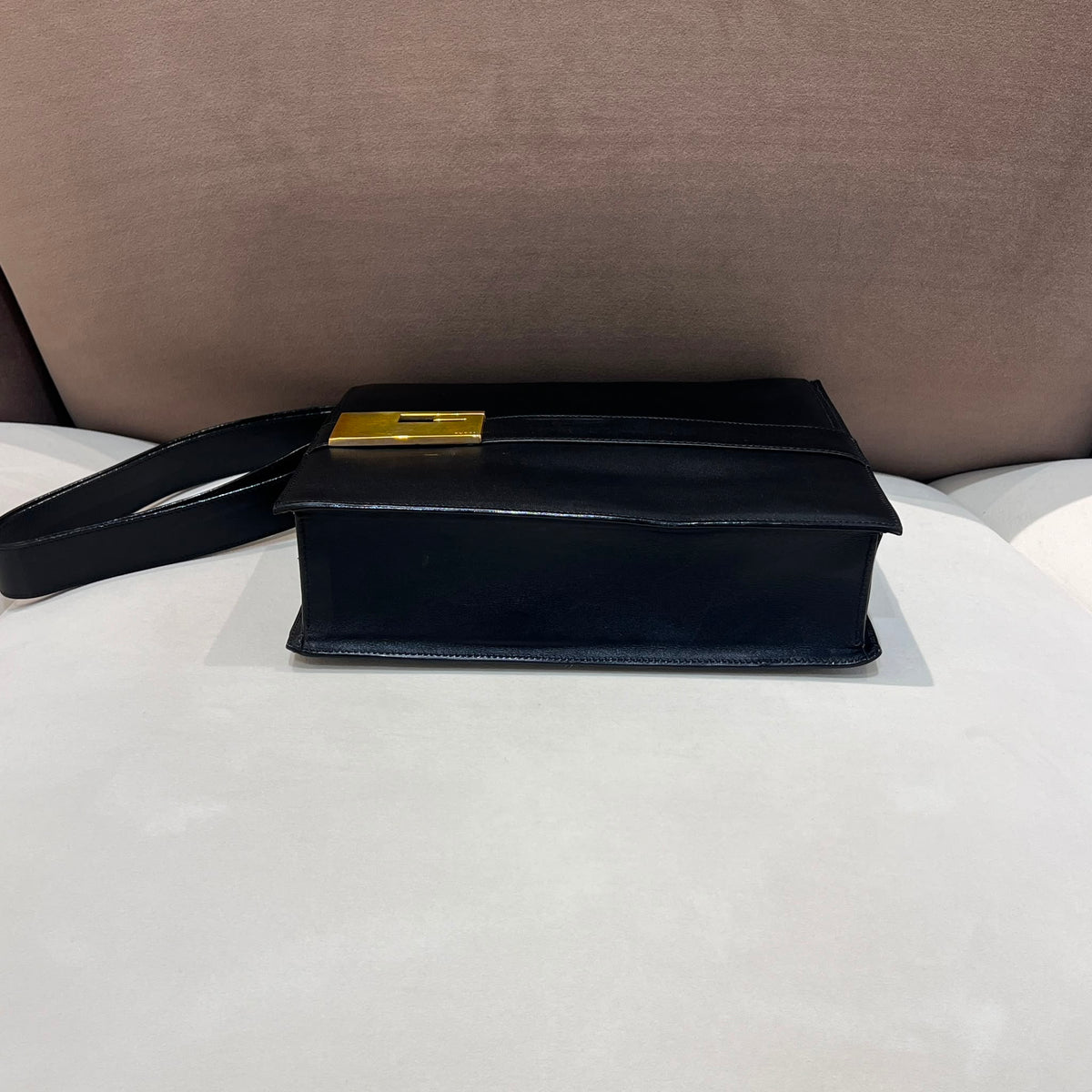 Gucci Vintage Black Leather G-Square Shoulder Bag