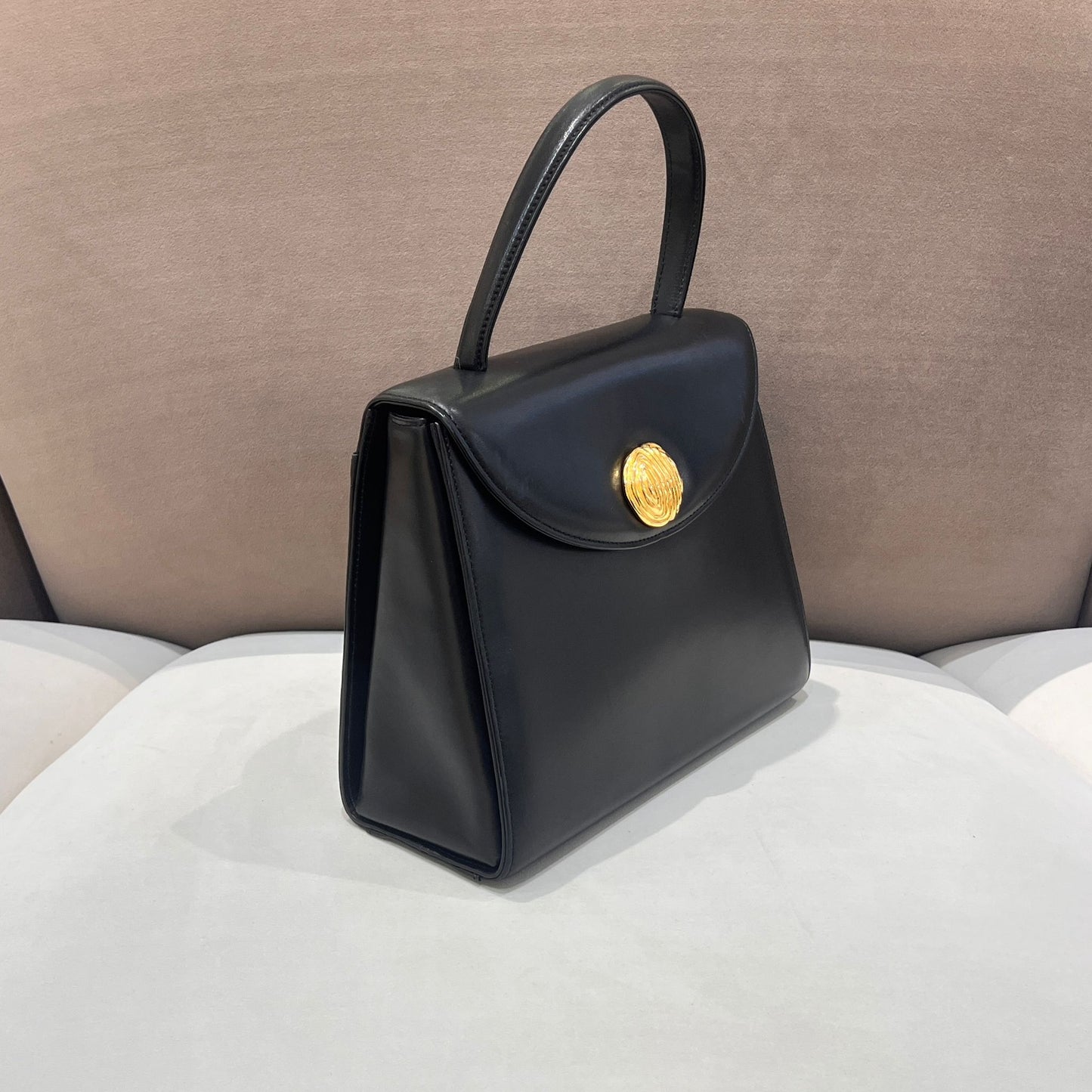 Givenchy Vintage Black Leather Top Handle Structured Handbag