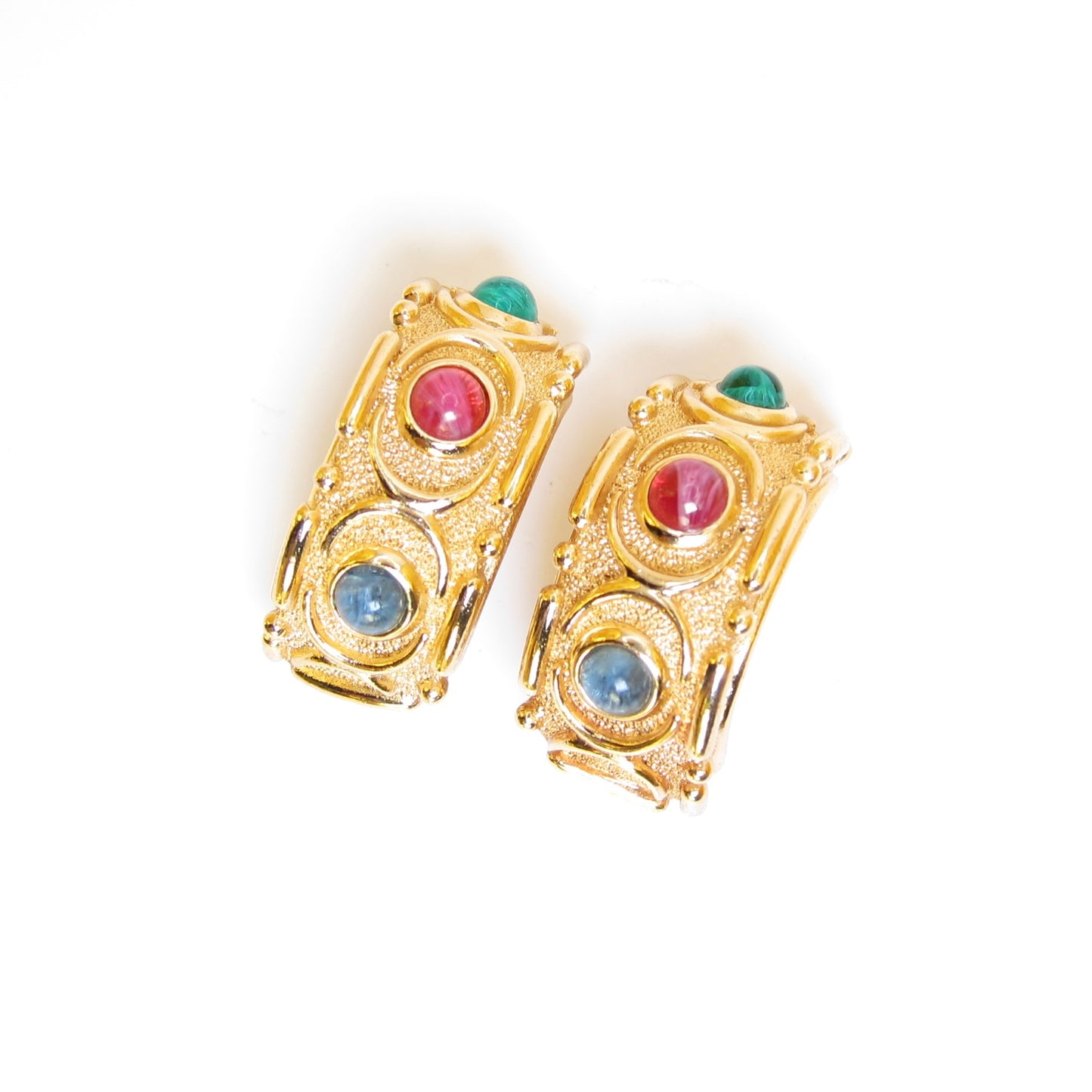 Christian Dior Vintage Multi Color Stone Golden Clip-on Earrings
