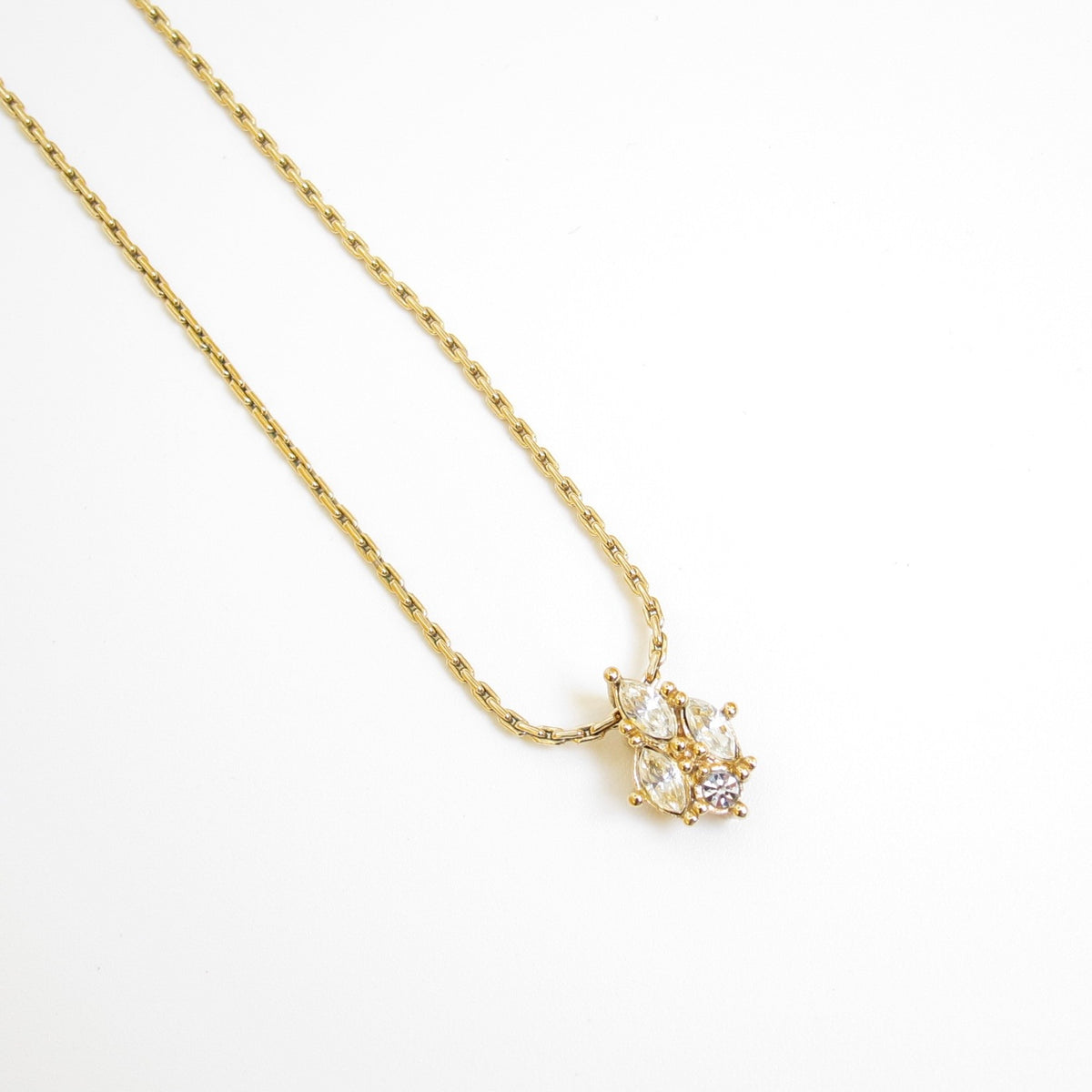 Christian Dior Vintage Floral Rhinestone Gold-Tone Pendant Necklace