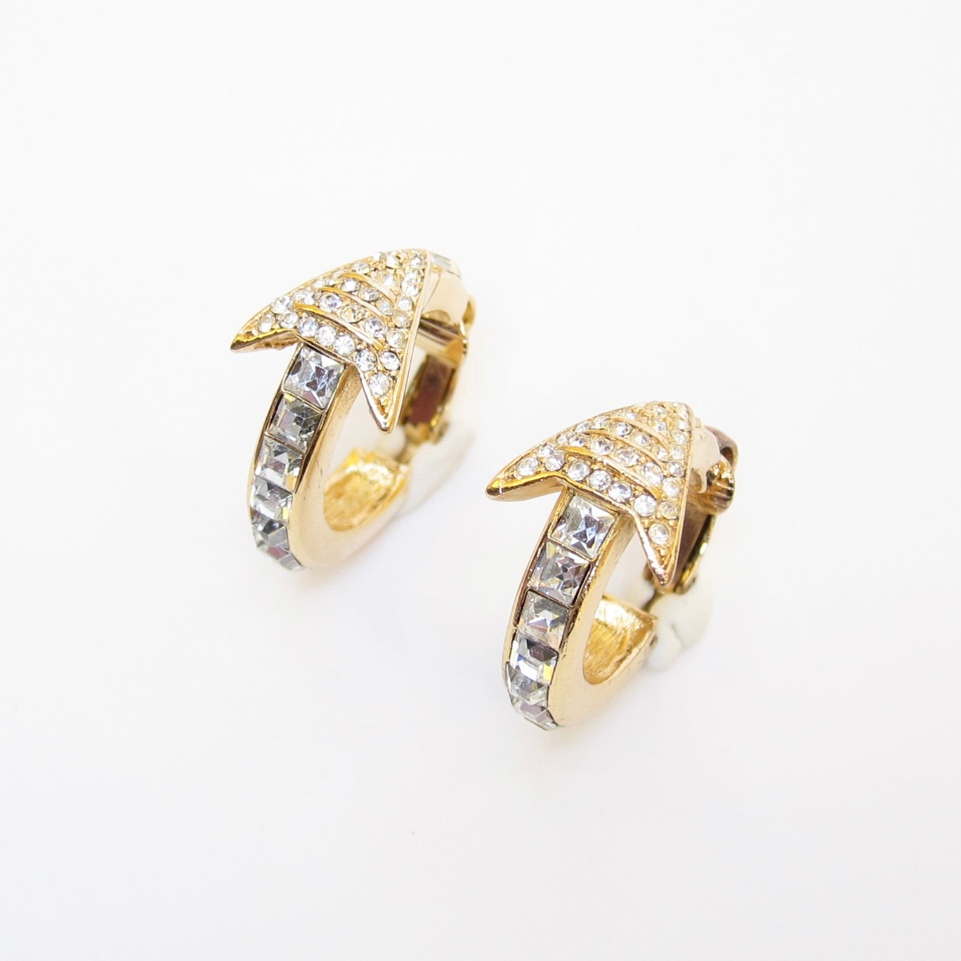 Christian Dior Vintage Arrow with Rhinestone Golden Clip-on Earrings