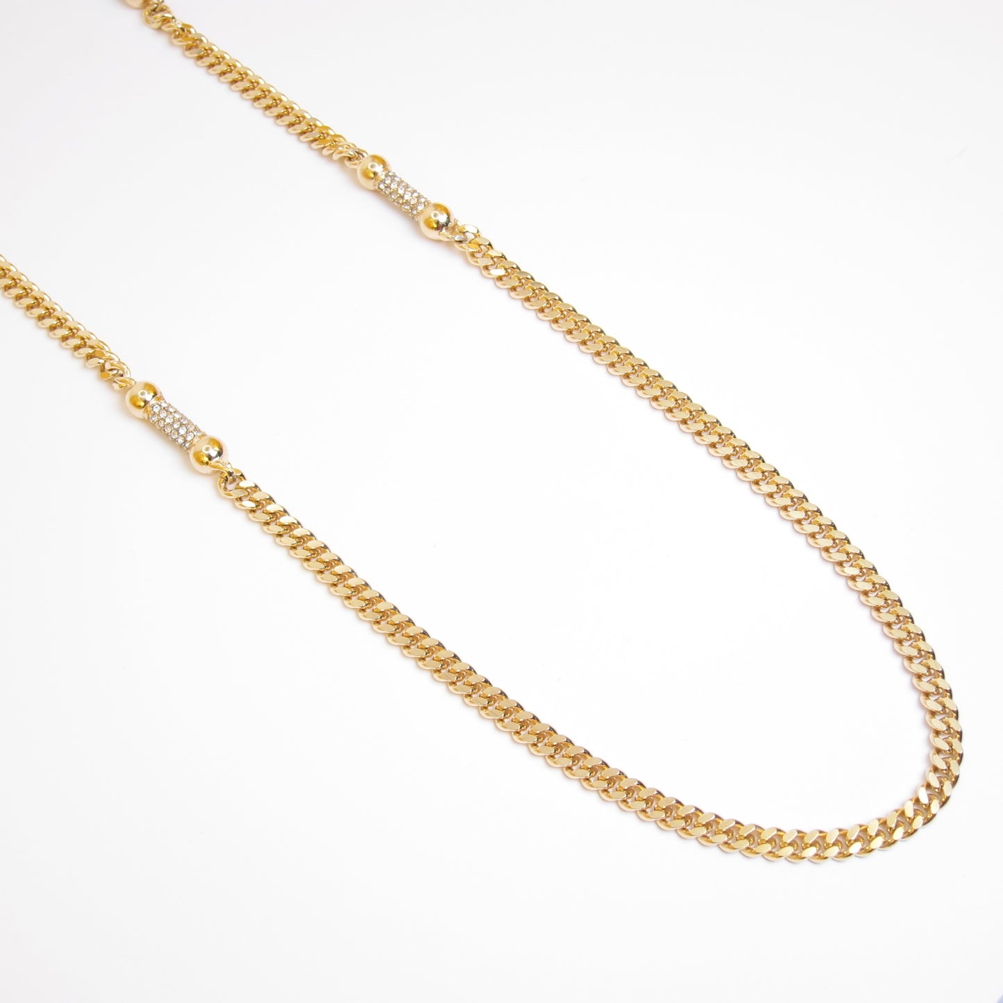 Christian Dior Vintage Stylish Rhinestone Golden Long Necklace