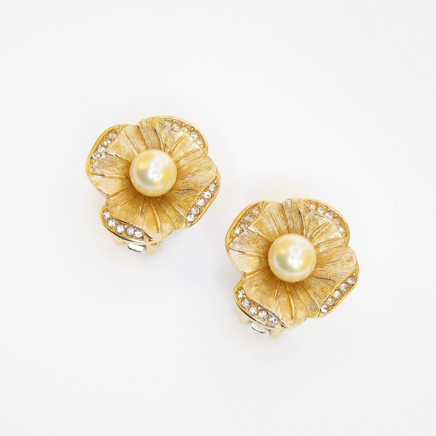 Christian Dior Vintage Faux Pearl Flower Clip-On Earrings
